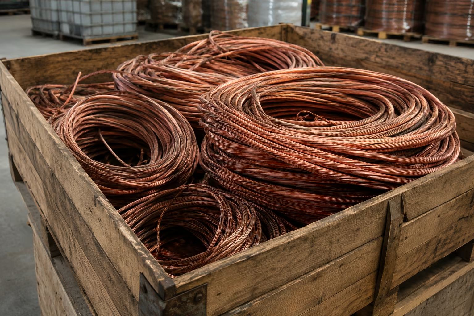 Kasa içinde toplanmış kablo hurdası